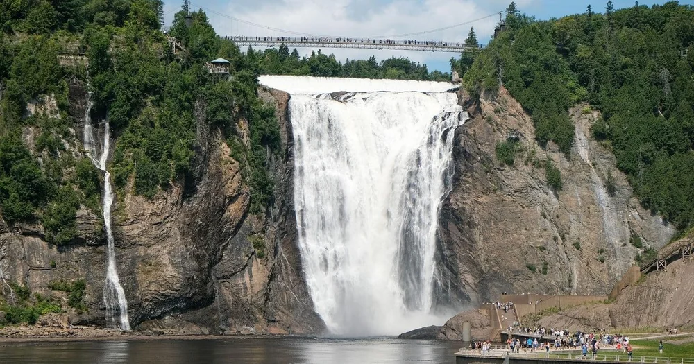 Montmorency Falls with a thin second cascade on the cliff to its left